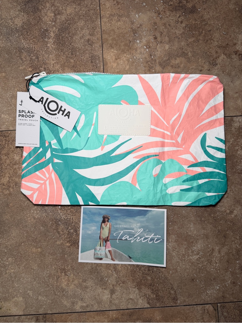 ALOHA Collection Coral & Teal Tropical Leaf Cosmetic Pouch